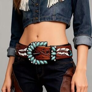 Turquoise and Brown Western Belt